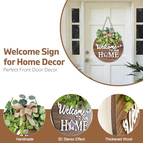 Interchangeable Seasonal Welcome Sign - 12-Inch Round Wooden Front Door Decor