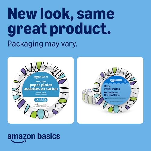 Amazon Basics Disposable Paper Plates, 10 Inch, 44 Count