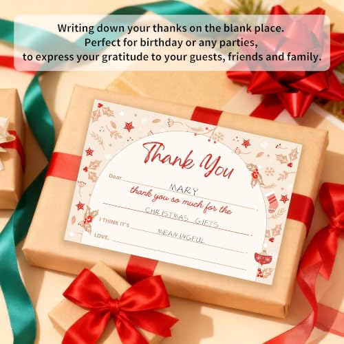 Holly and Snowflake Christmas Thank You Card Set with Envelopes - 20 Pcs