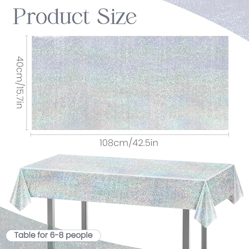 Just Shimmer Silver Holographic Disco Tablecloth 40x108 inch for Parties & Events