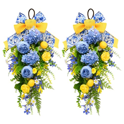 Lemon Floral Teardrop Swag Set, 2-Piece Chinoiserie Porch Door Decor