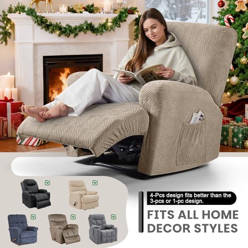 Stretch Recliner Chair Covers - 4-Piece Slipcover Set, Khaki