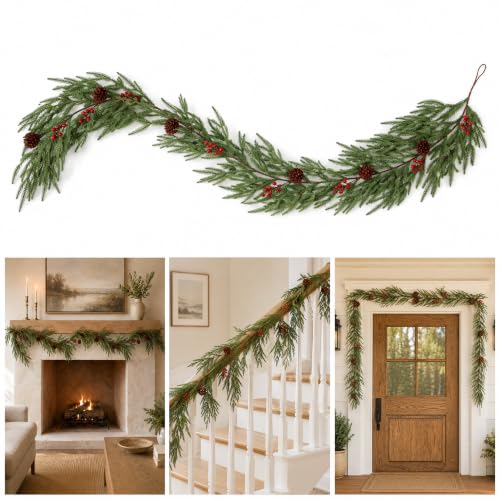 VellXelZor 6FT Norfolk Pine Christmas Garland for Mantle, Greenery Decor