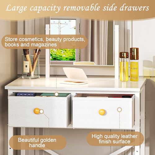 Small Makeup Vanity Desk with Mirror & Chair, Compact Dressing Table Set