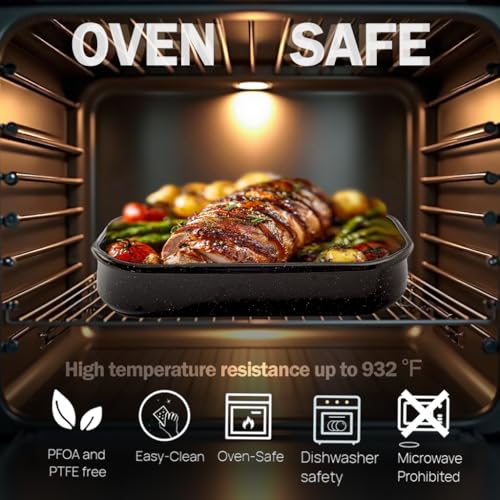 Granite Bowl 3-Pack Rectangle Turkey Roasting & Baking Pans Set 17/15/13 Inch Rectangle-3