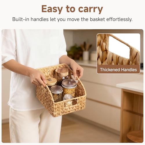 Natural Water Hyacinth Wicker Pantry Baskets with Handles 2 Pack