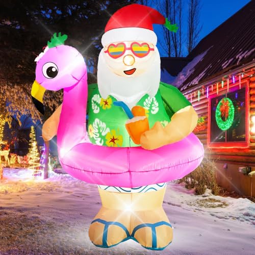 6ft Inflatable Santa Claus with Flamingo Ring Christmas Yard Decor Outdoor