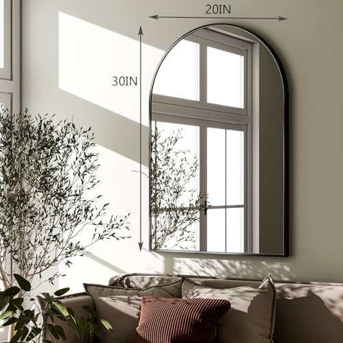 20"x30" Arched Wall Mirror - Black Aluminum Alloy Frame Bathroom Mirror
