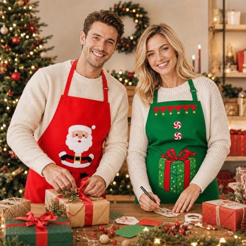 Christmas Matching Apron Set for Couples - Extra Large Holiday Kitchen Outfits