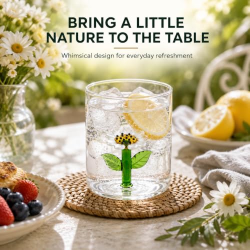 WD Lifestyle Daisy Borosilicate Glass Cup 8.4 Fl Oz - Clear Floral Drinking Glass