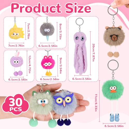 30 Pcs Cute Plush Keychain Bulk Set - Kawaii Soft Animal Party Favors