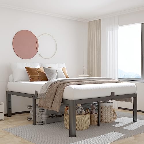 14-Inch Queen Metal Bed Frame with Rounded Corners & Under-Bed Storage