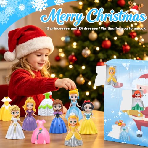 24-Day Princess Doll Christmas Advent Calendar Set with 12 Outfits