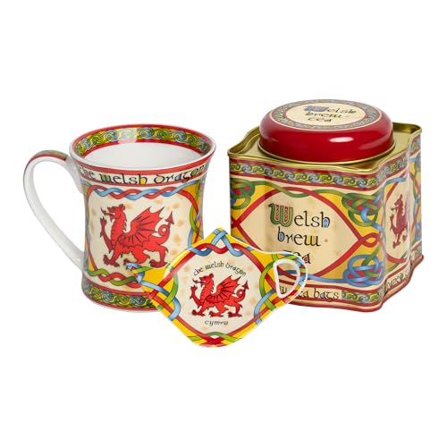 Royal Tara Welsh Dragon Tea Set with Mug & Teabag Holder - Bone China Gift