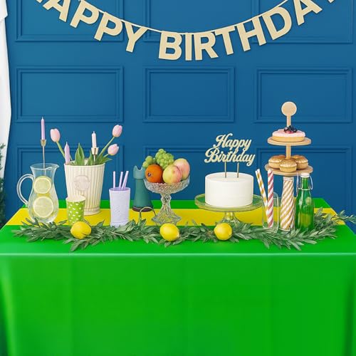 Disposable Plastic Tablecloth 54x108 Inches, Green & Yellow Pack of 3