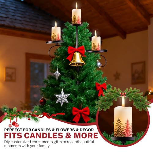 Black Triple Tree Topper Candelabra - 3-Tier Candle Holder Shelf (35.4")