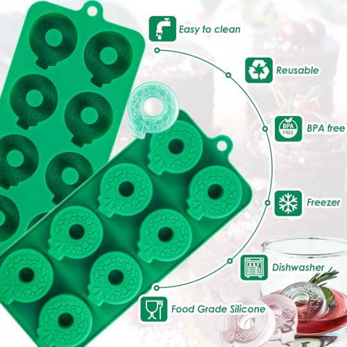 Webake Christmas Wreath Ice Cube Molds 2-Pack - Holiday Silicone Wreath Trays for Cocktails & Drinks