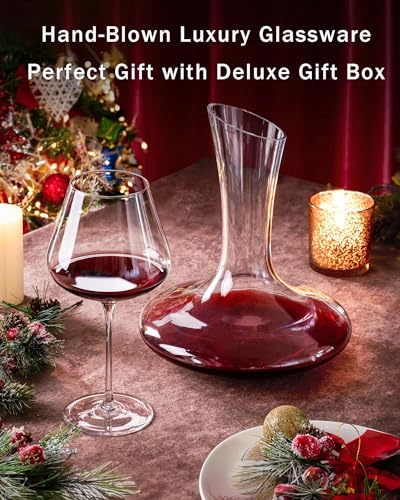 Set of 4 Hand-Blown 21 oz Crystal Burgundy Wine Glasses - Lead-Free