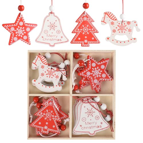 12pcs Wooden Christmas Ornaments Set for Holiday Tree Decor