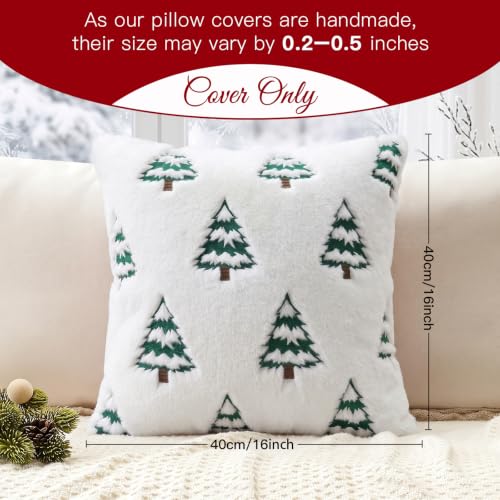 Artscope White Christmas Throw Pillow Covers 16x16 Set of 2 – Festive Embroidered Tree