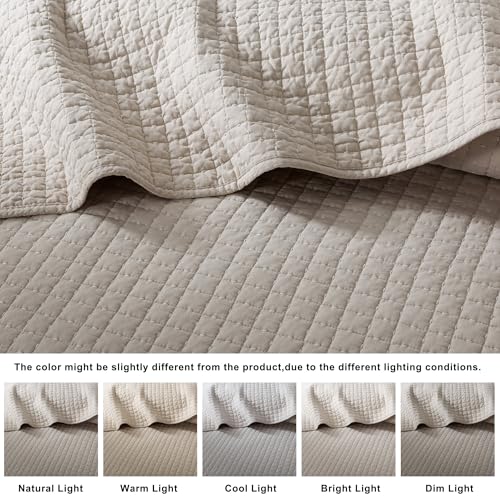 WDCOZY 100% Cotton Twin Quilt Set - Lightweight Beige Bedspread, 2 Piece