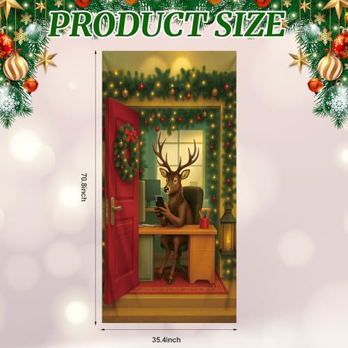 Preboun Christmas Door Cover Reindeer Holiday Banner 70x35 Inch Indoor Outdoor Decor