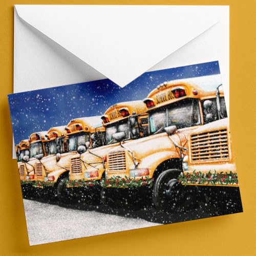 School District & Charter School Bus Christmas Cards 50-Pack with Envelopes