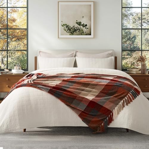 EverGrace Harvest Plaid Throw Blanket with Tassels - 50"x60" Soft Knit Throw