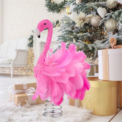 Pink Feather Flamingo Christmas Tree Topper - Tropical Holiday Decor