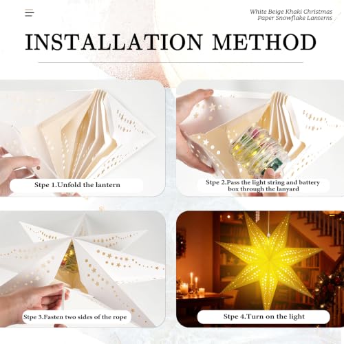 White Paper Star Lanterns with Lights – 3-Pack Indoor Christmas Decor