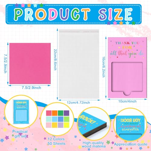 Motipuns Pastel Bright Colorful Christmas Appreciation Sticky Note Pad & Holder Set - 72 Pieces