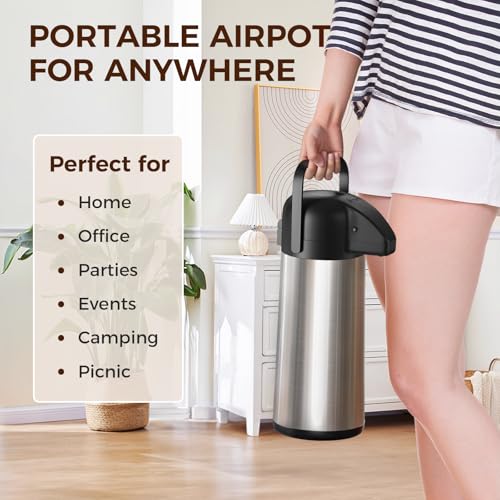 3L Insulated Airpot Coffee Dispenser with Pump - Stainless Steel Thermal Urn