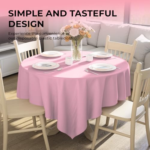 10-Pack 84-Inch Round Disposable Plastic Tablecloths - Pink Party Covers