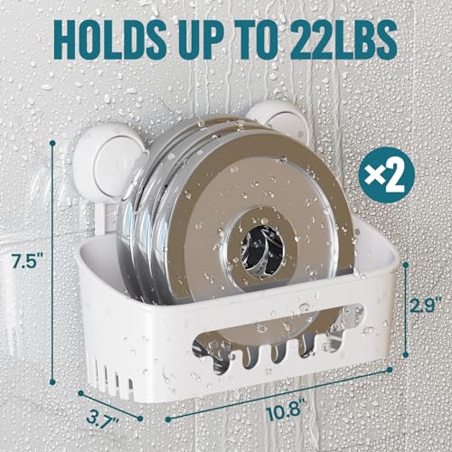TAILI 2-Pack White Shower Caddies with Suction Cups - Heavy Duty Bathroom Organizer for Shower & Kitchen