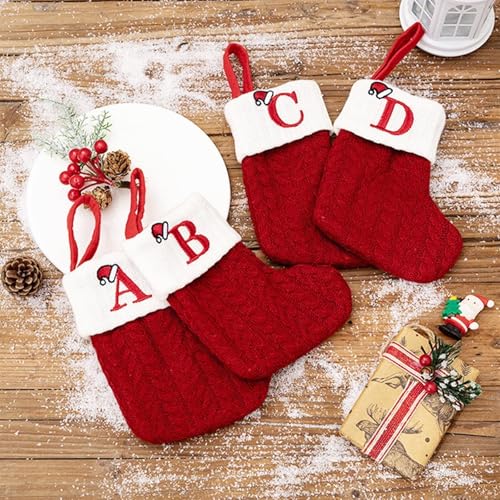 NUVCELKA Christmas Stocking Letters A-Z Red Cable Knit Mini Personalized Name Embroidered Y Variation