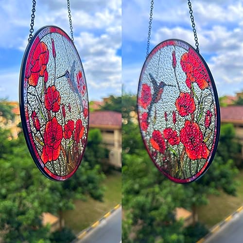 Galag 8-Inch Red Hummingbird Stained Glass Suncatcher for Windows & Gift