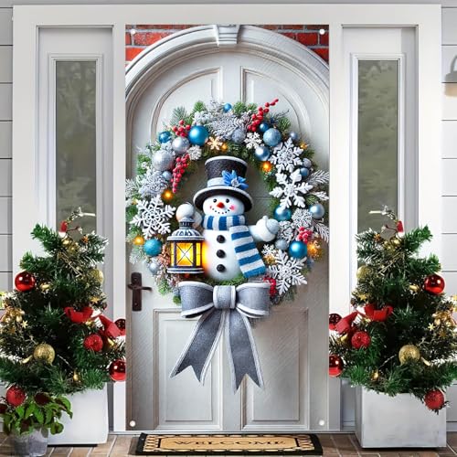 BlissYard Gnome Door Cover 35x71 Inch Snowman Banner for Christmas Door Decor