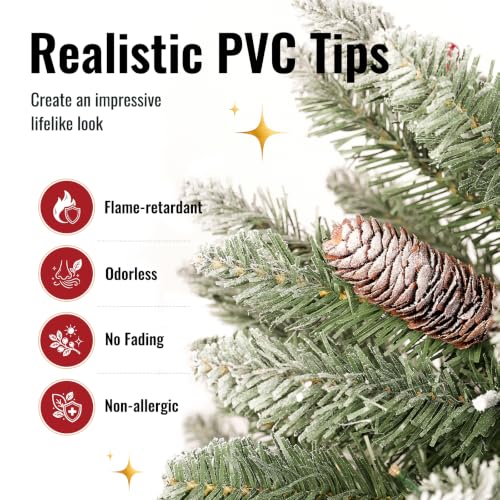 4ft Pre-Lit Snow Flocked Christmas Tree with Berries & Pinecones - Warm LED Lights Timer