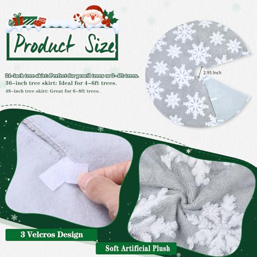 36-Inch Grey Faux Fur Christmas Tree Skirt with White Snowflakes