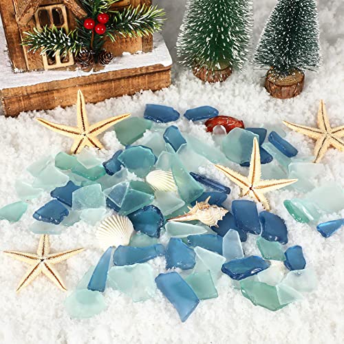 Frosted Sea Glass Pieces for Crafts & Vase Filler - Blue, White & Green (11 oz)