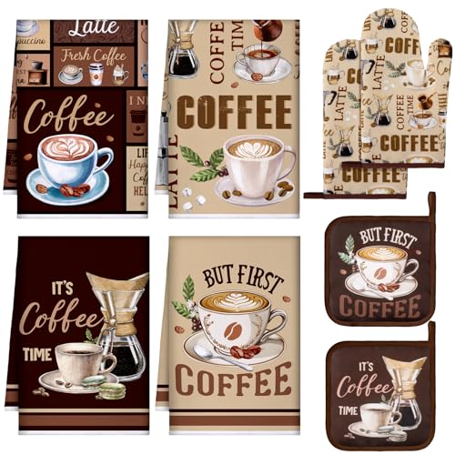 8-Piece Farmhouse Kitchen Linen Set: Absorbent Towels, Oven Mitts, Pot Holders