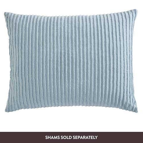 Queen Channel Chenille Bedspread - Soft 100% Cotton Blue Bedcover