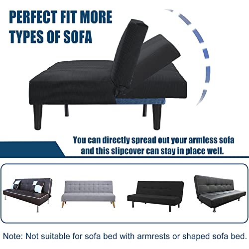 Water Repellent Armless Futon Cover for Full Size Sofas - Black