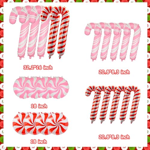 Wclliuchi 23Pcs Pink Candy Cane Christmas Balloons Set - Foil Party Decor