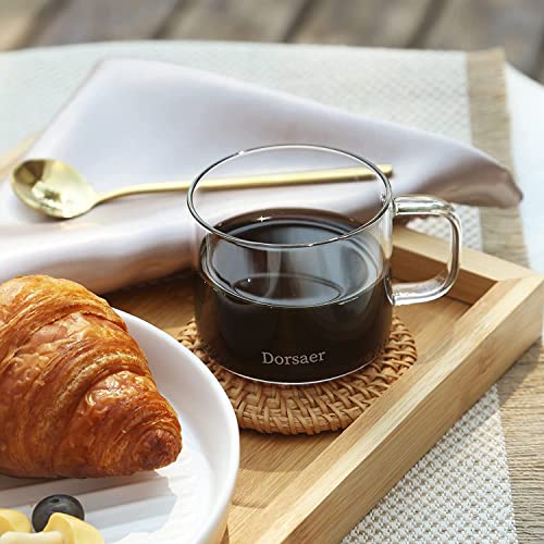Minimalist Design 6oz Crystal Clear Glass Coffee Cups - Set of 2 for Latte, Tea, Hot Chocolate