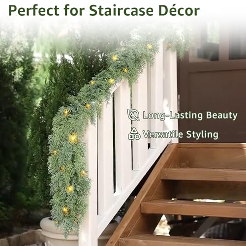 IGEri Cedar-A 9 Ft Artificial Christmas Garland with Real Touch Pine for Outdoor Decor