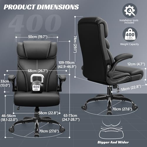 Ergonomic Big and Tall Office Chair with Lumbar Support and Flip-up Arms