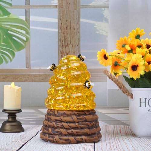 Honey Bee Snow Globe with Timer - Lighted Spring Tabletop Decor