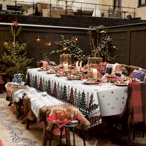 Horaldaily Disposable Christmas Tablecloth Snow Trees 54x108 Inch Rectangular
