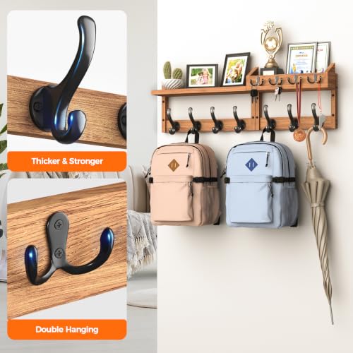 29-Inch Wall Mounted Coat Rack with Shelf and 11 Hooks, Wood Entryway Organizer